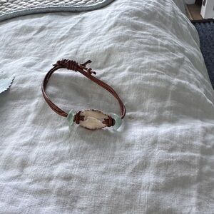 Brown Leather Bracelet with Shell and beach glass Accents
